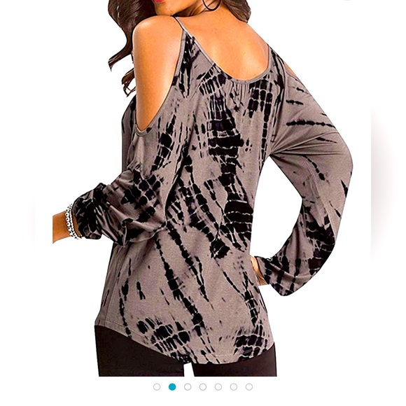 Cold Shoulder Long Sleeves Top for Women Loose Casual Cut Out Shirts in Tye Dye - Picture 2 of 11